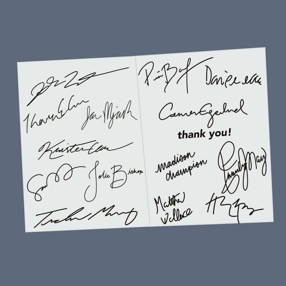 A thank you card signed by each member of the editorial board