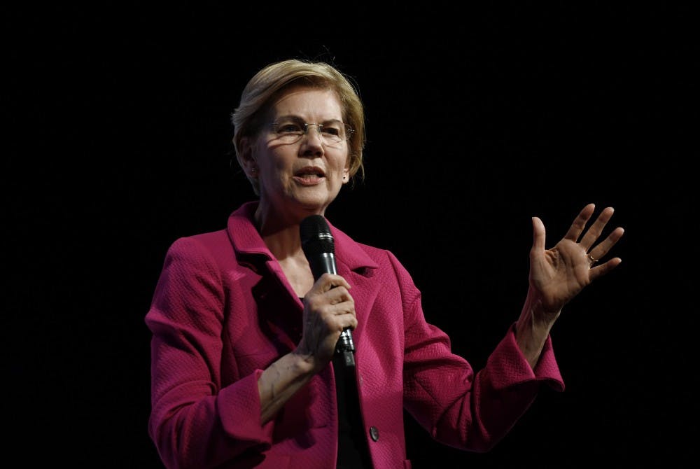 2020 Democratic presidential candidate Elizabeth Warren speaks at the 2019 We The People Membership Forum on April 1, 2019 in Washington, DC. (Olivier Douliery/Abaca Press/TNS)