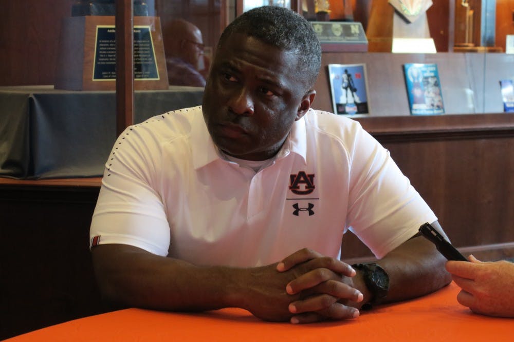 <p>Assistant Football Coach Larry Porter being interviewed on  August 16, 2018.</p>