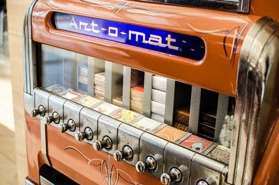 An Art-o-mat is a vintage cigarette machine transformed into vendors of handmade art.