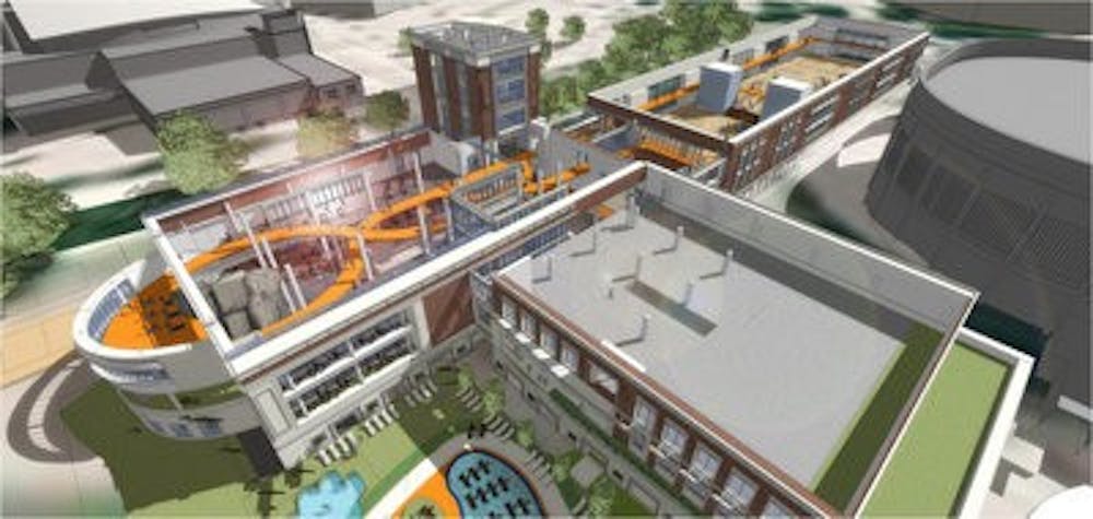 The new Auburn University Recreation and Wellness Center will include a one-third mile indoor inclined track. (contributed)