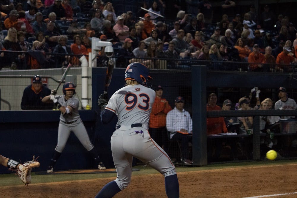 Courtney Shea&nbsp;(93) bats&nbsp;for Auburn Softball against Arkansas Friday, April 20, 2018, in Auburn, Ala.&nbsp;