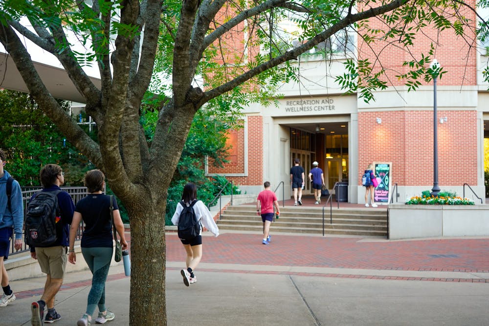 <p>Many students are outside the Auburn University Recreation and Wellness Center. Contributed by Leanne Greene.&nbsp;</p>