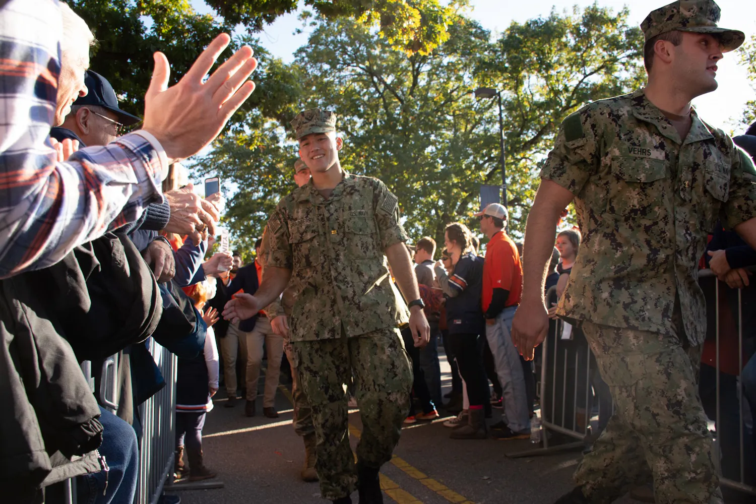 ROTC students and veterans walk the Tiger Walk for Military Appreciation day at Auburn Football vs. Ole Miss on Nov. 2, 2019, in Auburn, Ala.