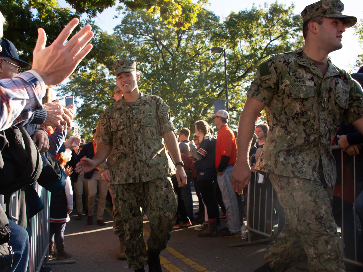 ROTC students and veterans walk the Tiger Walk for Military Appreciation day at Auburn Football vs. Ole Miss on Nov. 2, 2019, in Auburn, Ala.