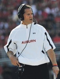 Gene Chizik watches as his team gets outscored 24-3 in the second half of Auburn's 41-20 loss to Ole Miss Saturday, Oct. 13. (Courtesy of Todd Van Emst)