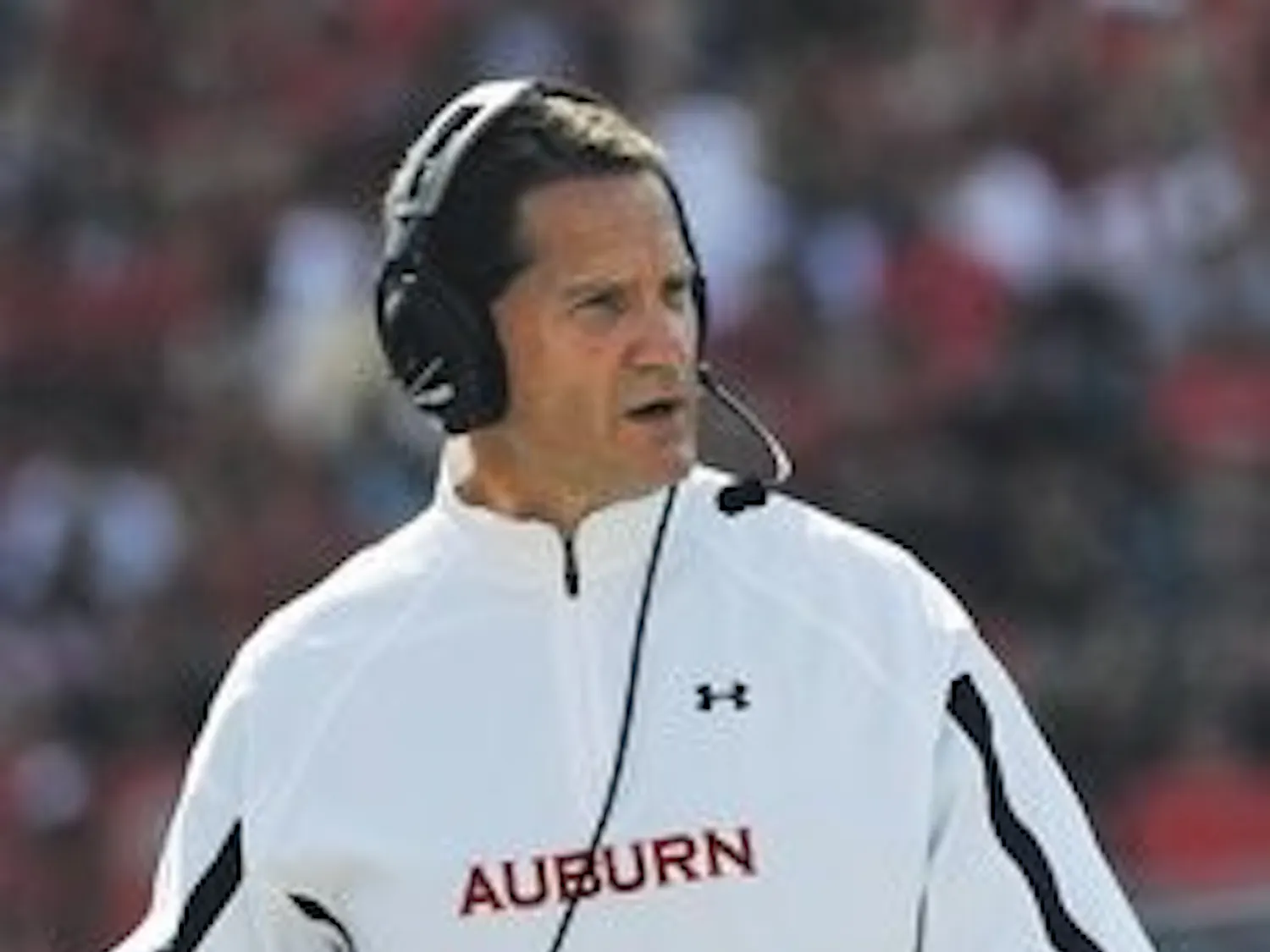 Gene Chizik watches as his team gets outscored 24-3 in the second half of Auburn's 41-20 loss to Ole Miss Saturday, Oct. 13. (Courtesy of Todd Van Emst)
