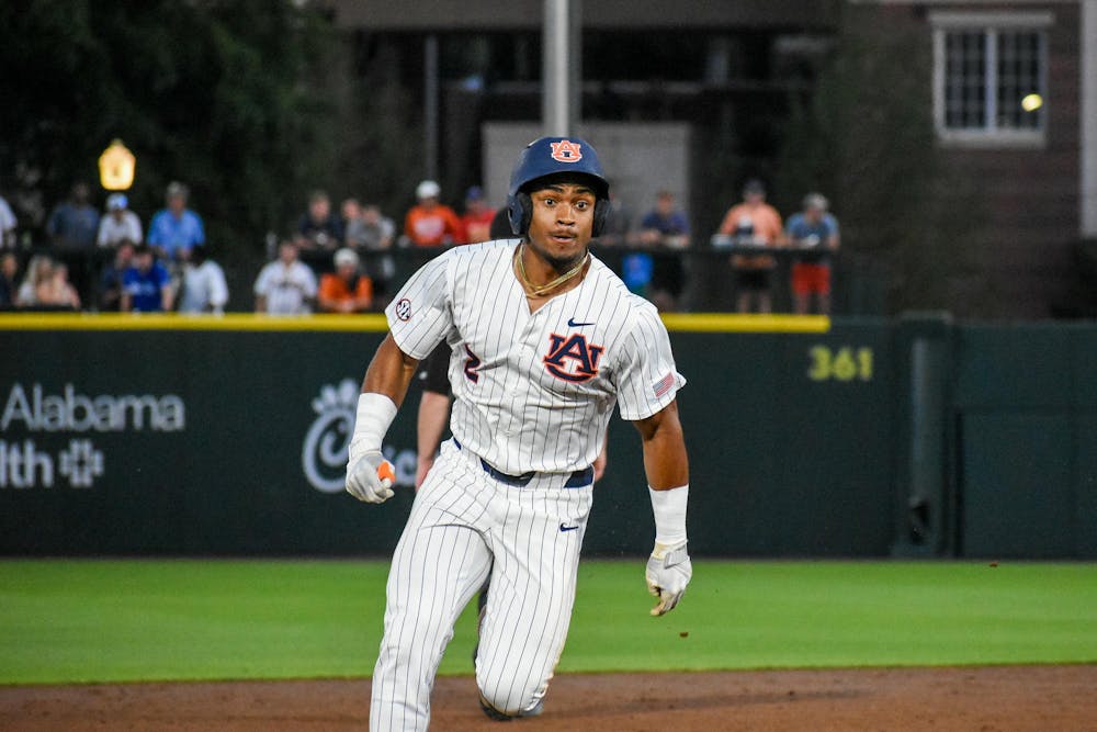 <p>Chris Rambert (2) hit a home run against Alabama State in Plainsman Park in Auburn, Ala on April 14, 2026.</p>