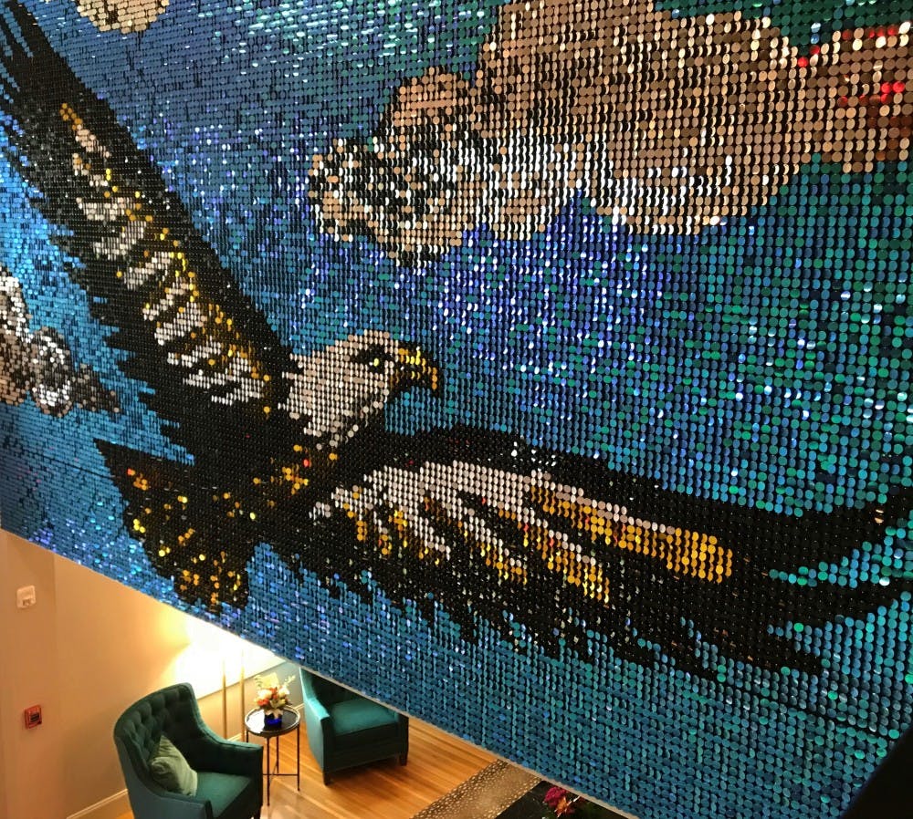 The Eagle mural that fills the wall in the lobby of The&nbsp;Collegiate&nbsp;Hotel at Auburn Friday, June 15, 2018 in Auburn, Ala.&nbsp;