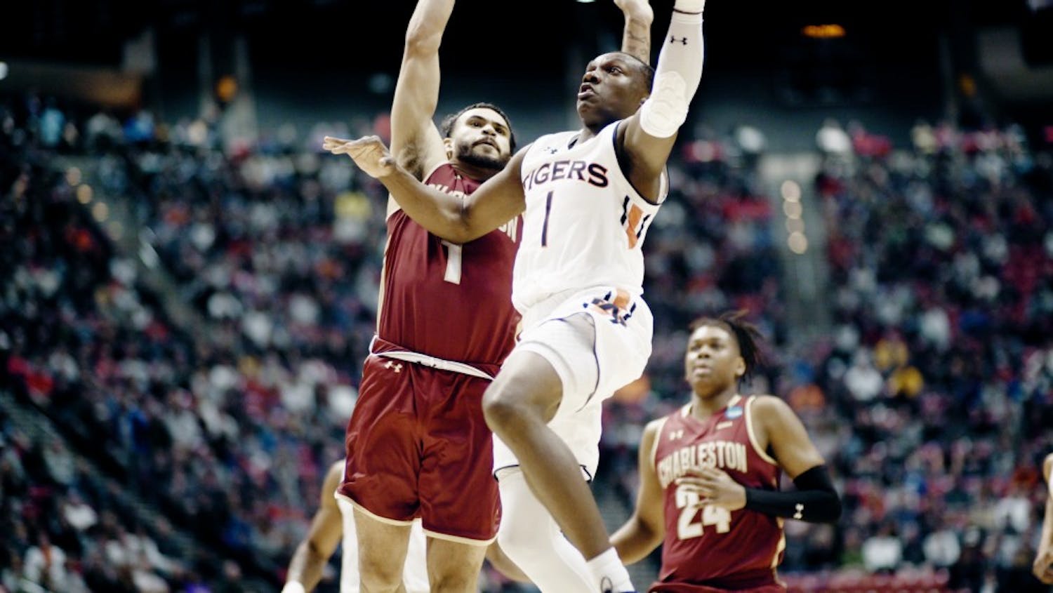 Jared Harper (1) shoots&nbsp;during Auburn vs. College of Charleston on March 16, 2018 in San Diego, Calif.