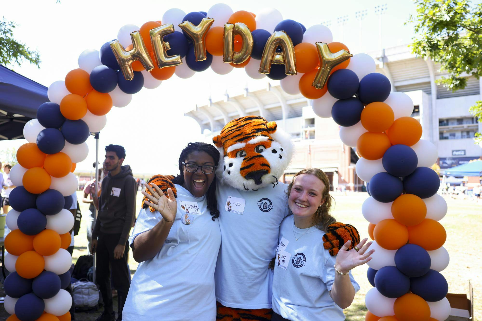 On Oct. 15, Aubie the Tiger poses with students for a photo at 2025 Hey Day pep rally. Contributed by Abigail Holbrook, Student Involvement photographer.