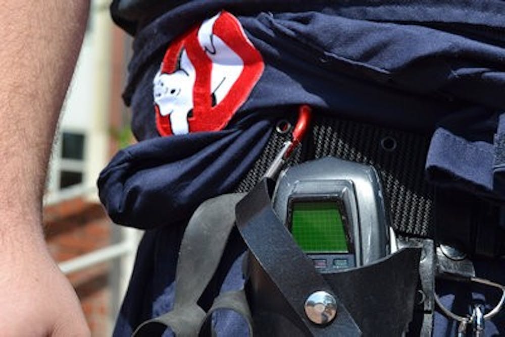David Railey wears his psychokinetic energy meter, a part of his Ghostbusters costume.