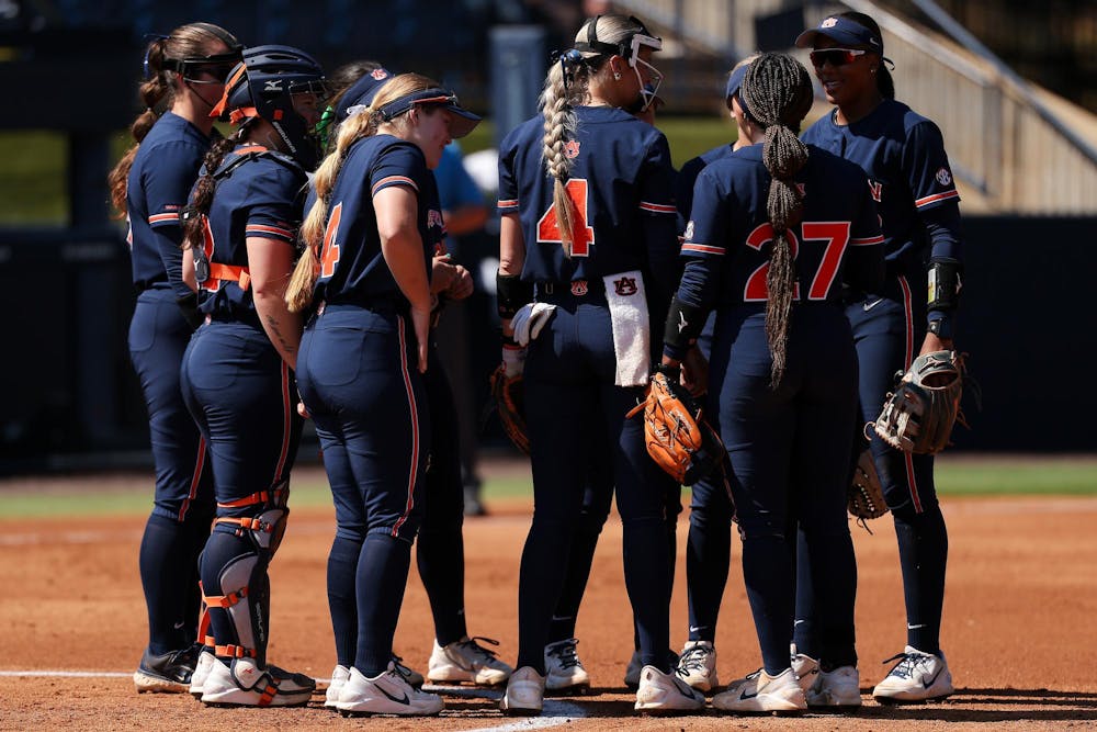 AUBURN, AL - MARCH 28 - The Auburn Softball Team - Auburn Tigers vs. Missouri Tigers at Jane B. Moore Field in Auburn, AL on Saturday, March 28, 2026.

Photo by Zach Bland/Auburn Tigers