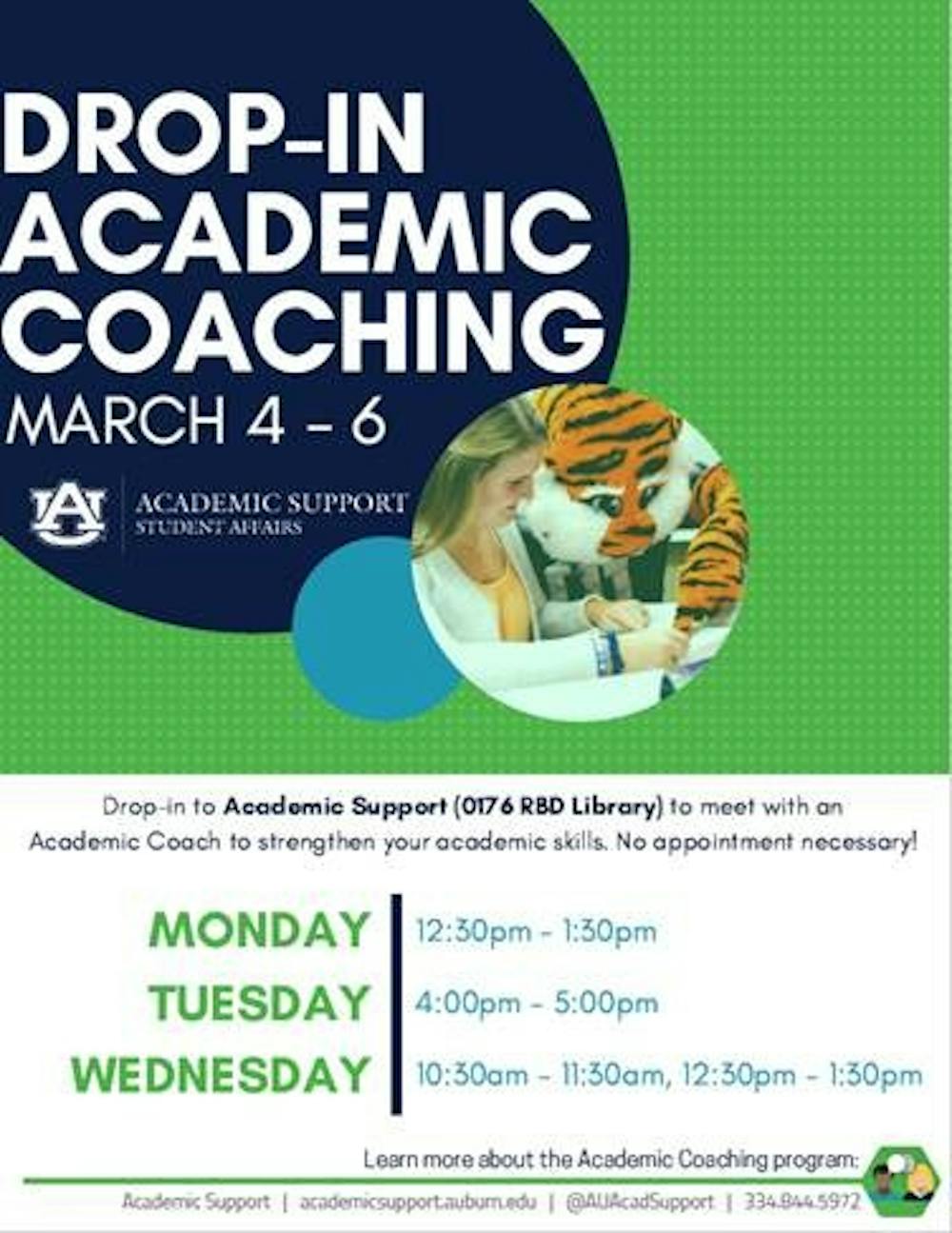 <p>Academic Coaching will continue to offer free, drop-in sessions for mid-term week March 4-6, 2019.</p>