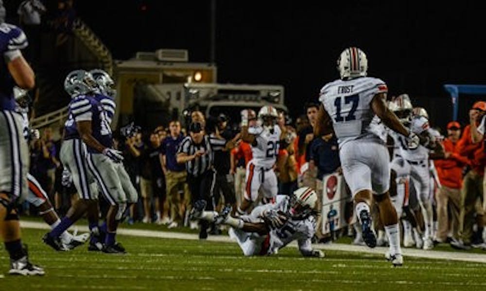Defensive back Trovon Reed intercepts a pass during Auburn's 20-14 victory over Kansas State (Raye May / Photo Editor)