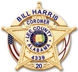 Lee County Coroner Bil Harris' badge. 