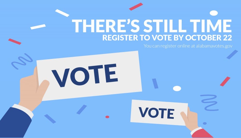 The deadline to register to vote in Alabama is Oct. 22, 2018.