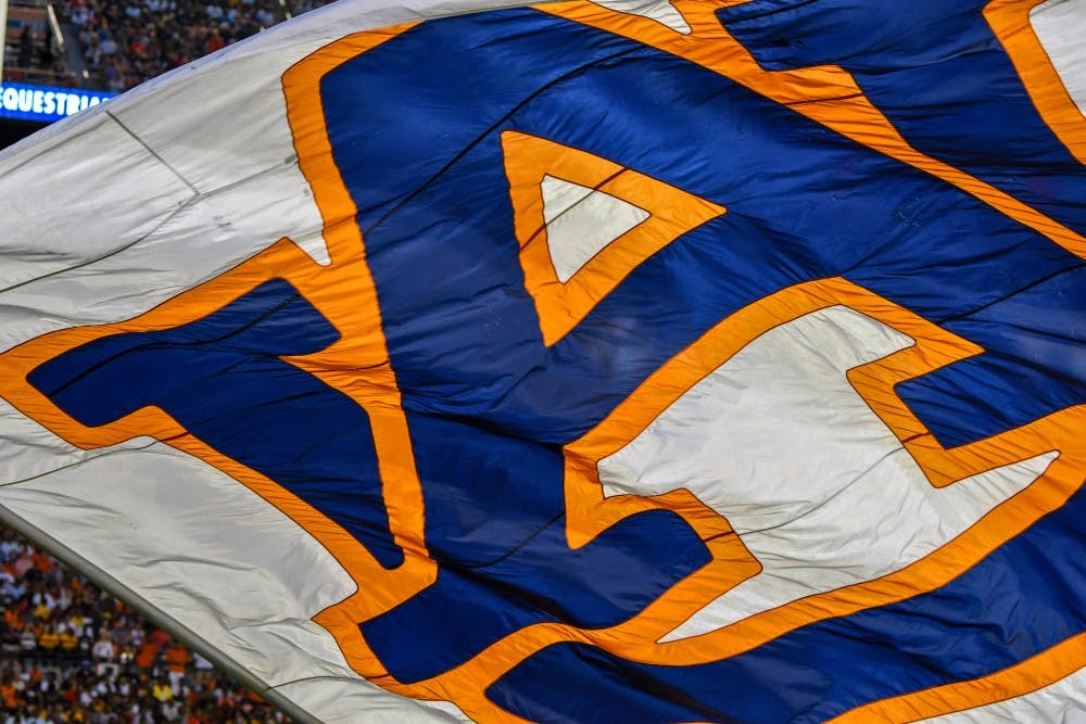 An Auburn flag flies over the field during Auburn football vs Alabama State on Saturday, Sept. 8, 2018, ​in Auburn, Ala.
