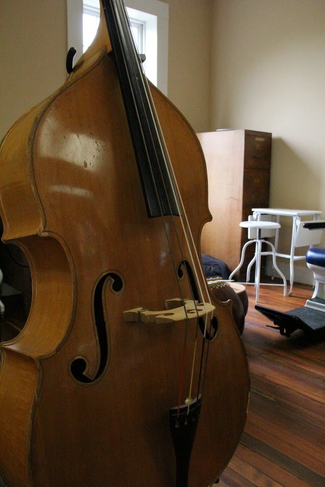 One of the stand up basses used to test a class at&nbsp;the Old-Time Music Festival on Saturday, April 29 in Loachapoka, Ala.