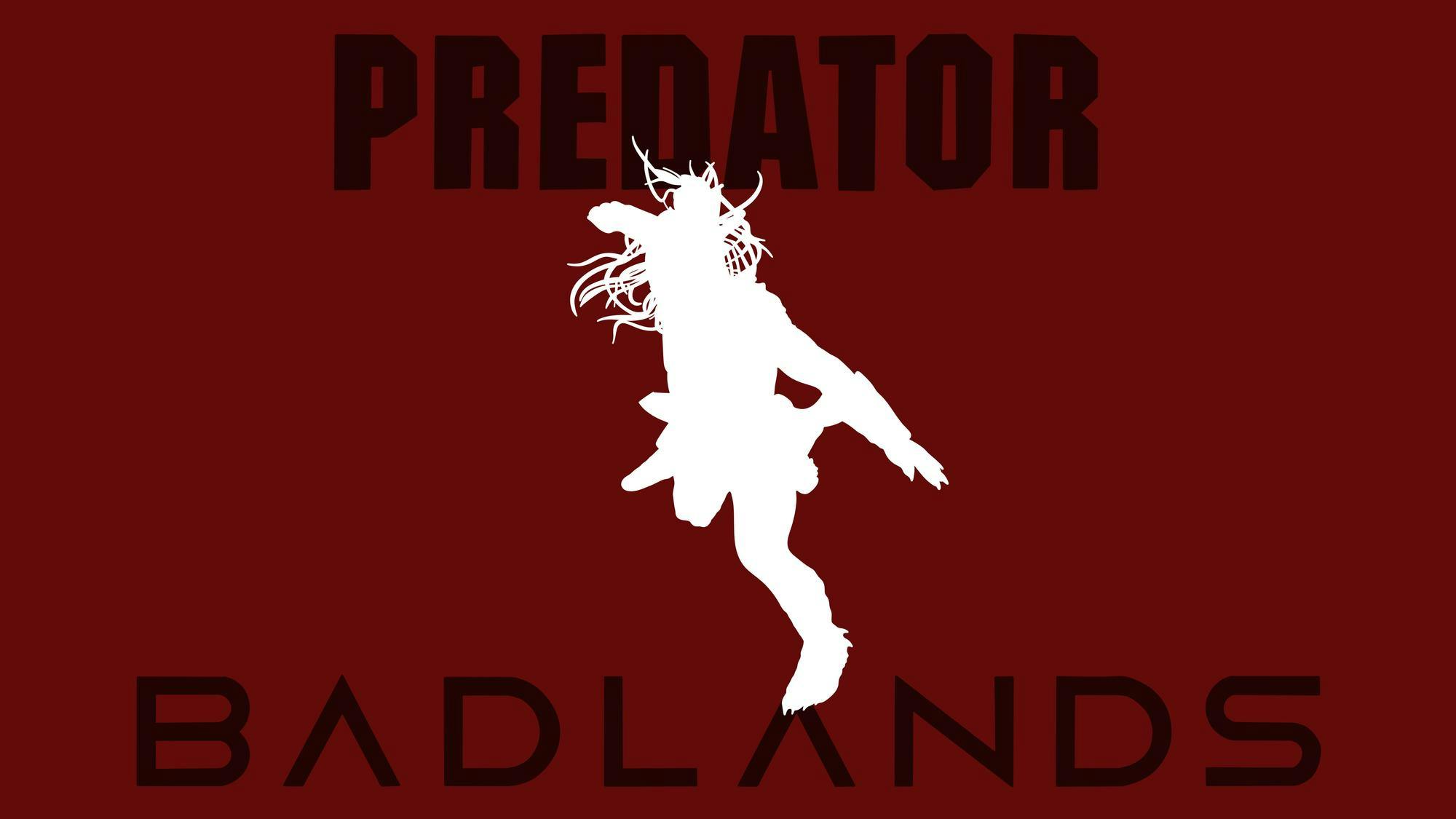 A white silhouette of Dek posed dynamically overlays a dark red background, with the words "PREDATOR" and "BADLANDS" prominently displayed.
