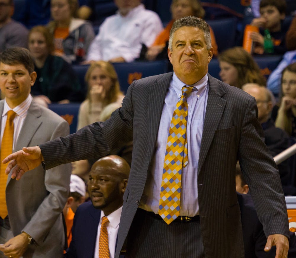 Coach Bruce Pearl frowns after a play goes wrong. South Carolina vs. Auburn at Auburn Arena on Jan. 5, 2016.