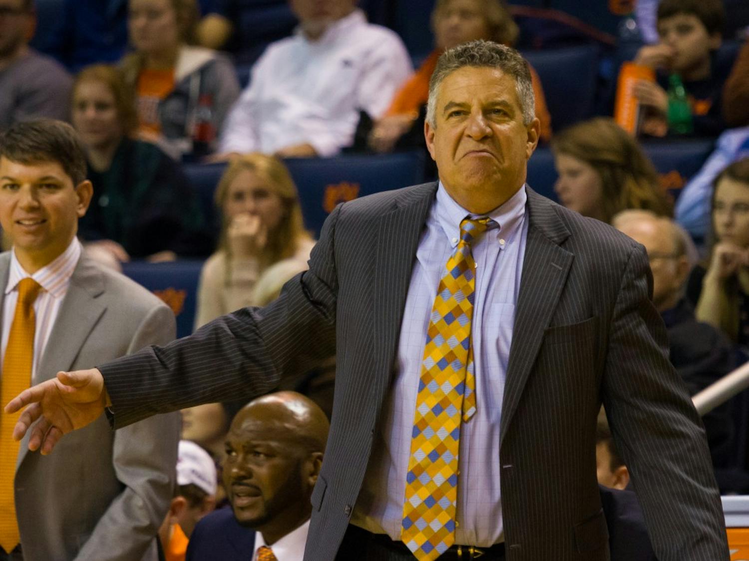 Coach Bruce Pearl frowns after a play goes wrong. South Carolina vs. Auburn at Auburn Arena on Jan. 5, 2016.