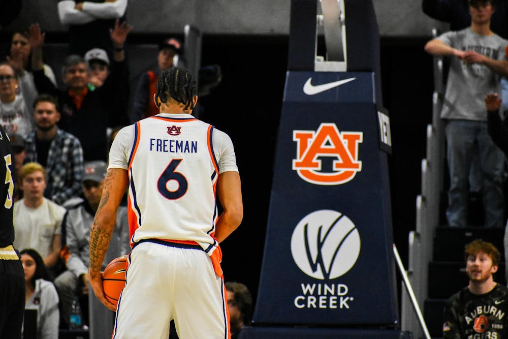 <p>Elyjah Freeman (6) shoots a free throw against Wofford in Neville Arena on November 11, 2025.</p>