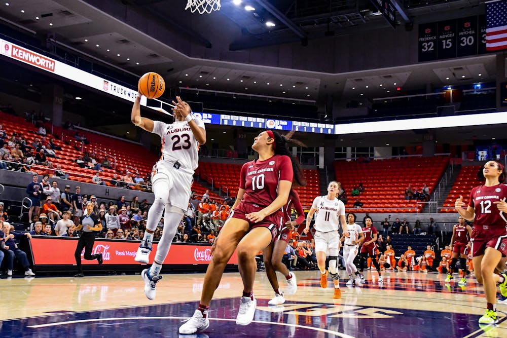 <p>Auburn's Women's Basketball player Honesty Scott-Grayson (23) jumping to score 2 point shot against the South Carolina Gamecocks in Neville Arena on Feb. 9, 2023.</p>