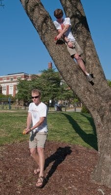 Matthew Howell, senior in philosophy, stalks his brother Jake Howell, sophomore in pre-building sciences. Philip Smith / ASSISTANT PHOTO EDITOR