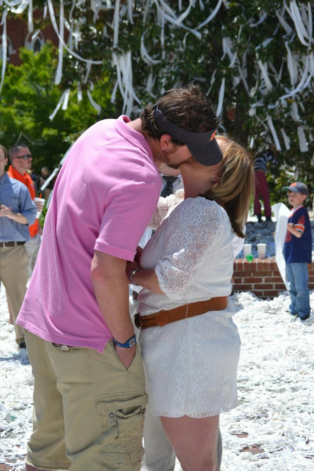 Toni and Ray Sapp were married today beneath the Toomer's Corner Oaks. (Raye May / PHOTO EDITOR)