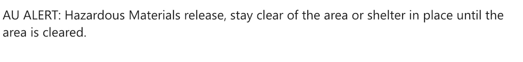 Hazardous materials AU Alert sent out Nov. 6, 2025