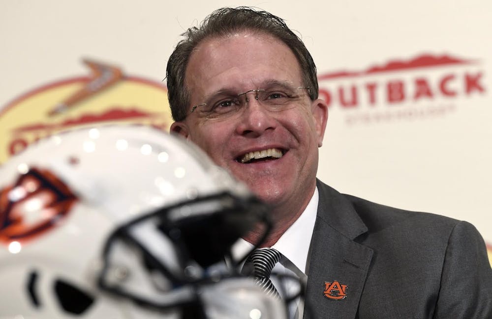 <p>Gus Malzahn during the Outback Bowl introductory press conference.</p>