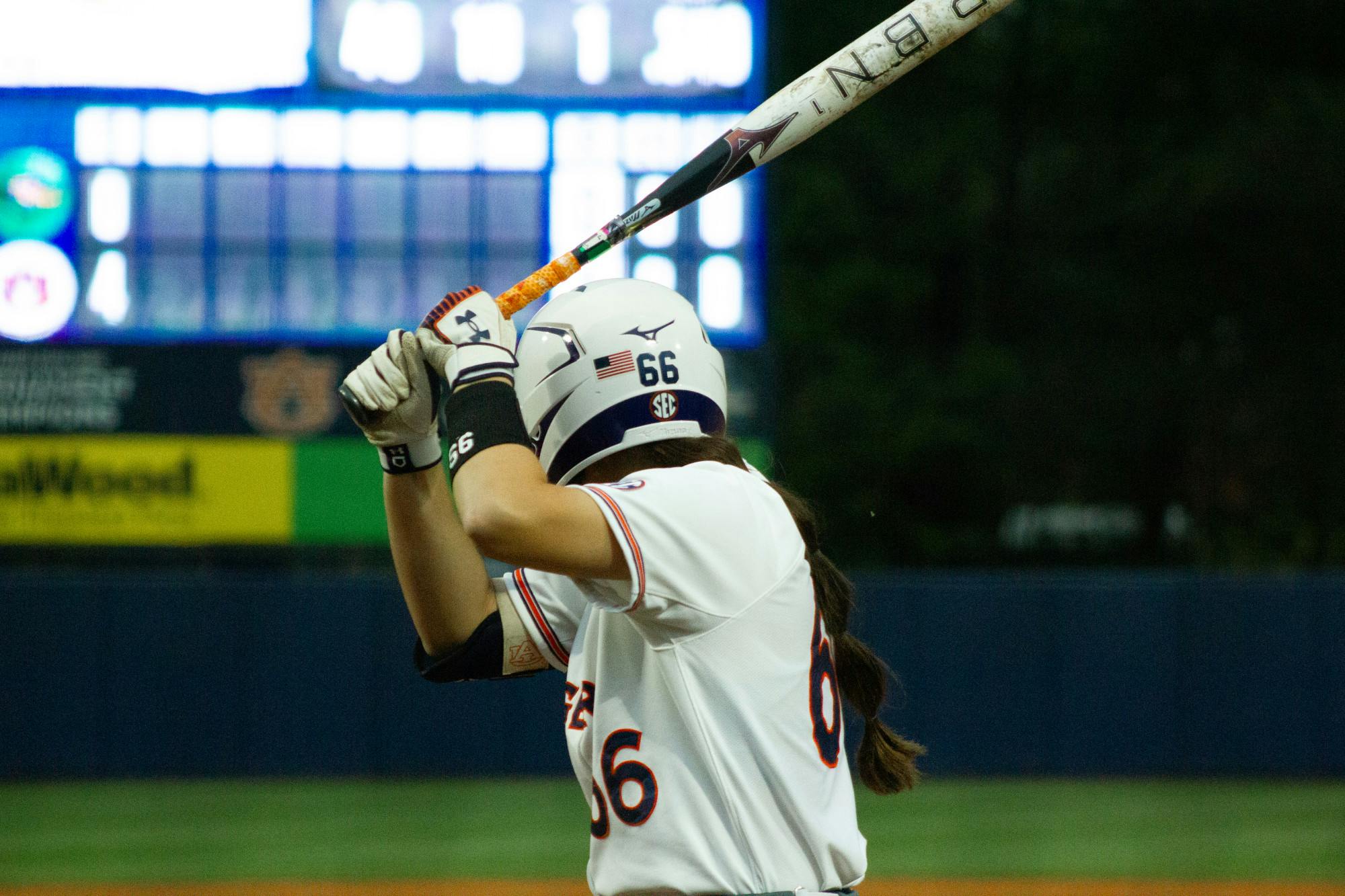 Annabelle Widra (#66) bats for Auburn Softball against UAB on March 9, 2024