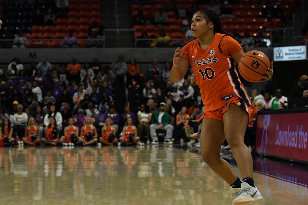 <p>Sania Richardson (10) making her way down the court during the Auburn vs LSU game on Sunday, February 8, 2026.</p>
