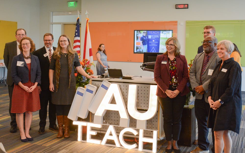 Speakers from the AUTeach kickoff event gather for a group photo after the event in the ACLC on September 28th.