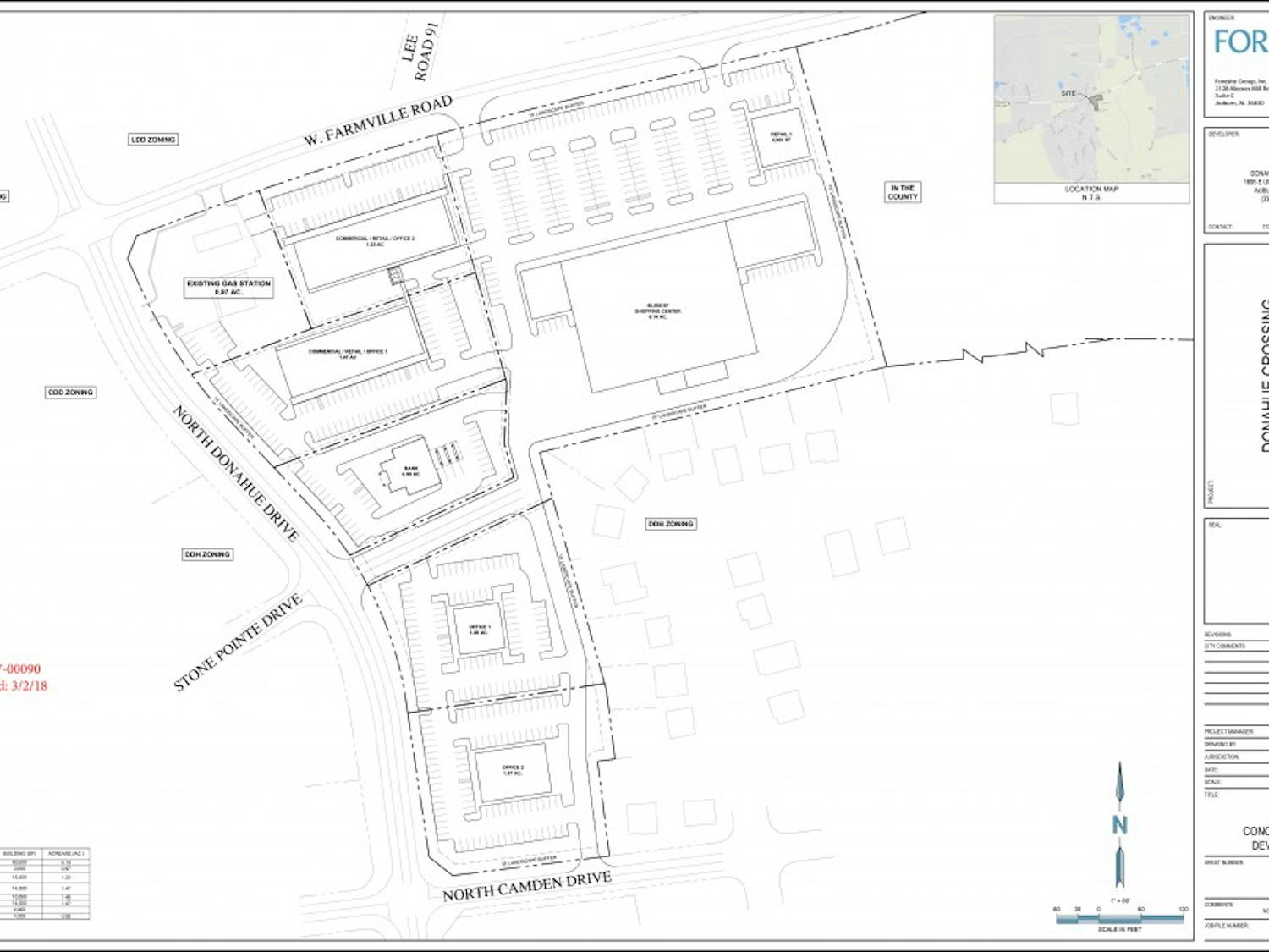 A conceptual master plan for the commercial development near Donahue Ridge in Auburn, Ala.&nbsp;