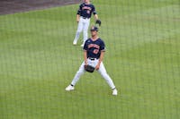Graduate pitcher Tommy Sheehan warms up for Auburn's Regional against UCLA.