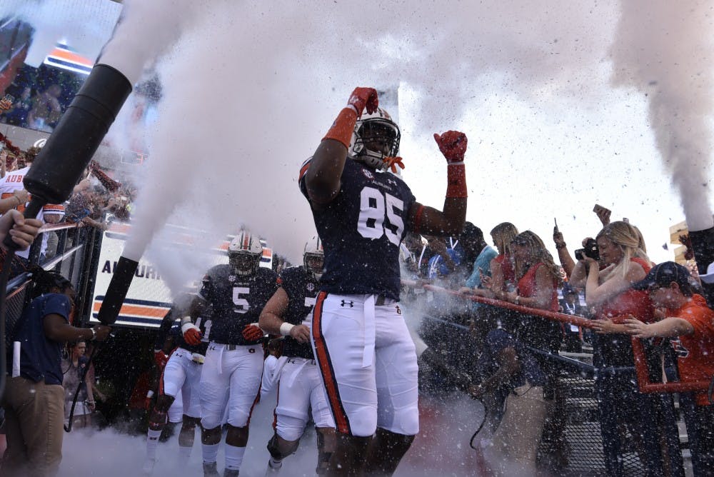 Jalen Harris (85) enters the field prior to a NCAA college football game, Saturday, Oct. 1, 2016, in Auburn, Ala.