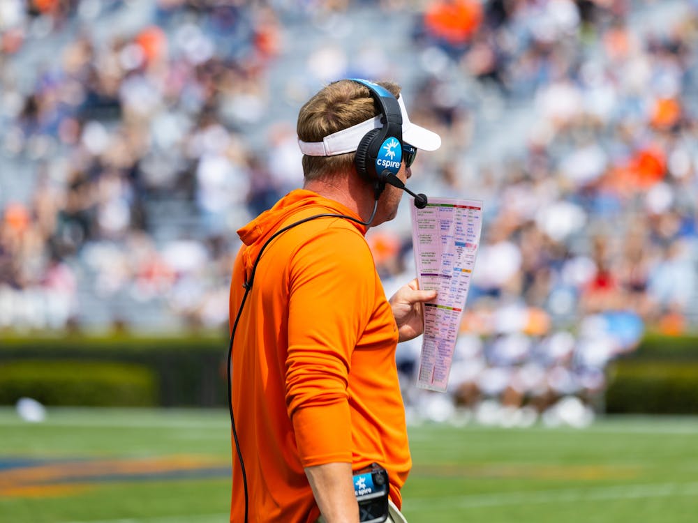 Coach Hugh Freeze calls plays from the sidleine during A Day on April 6th 2024.