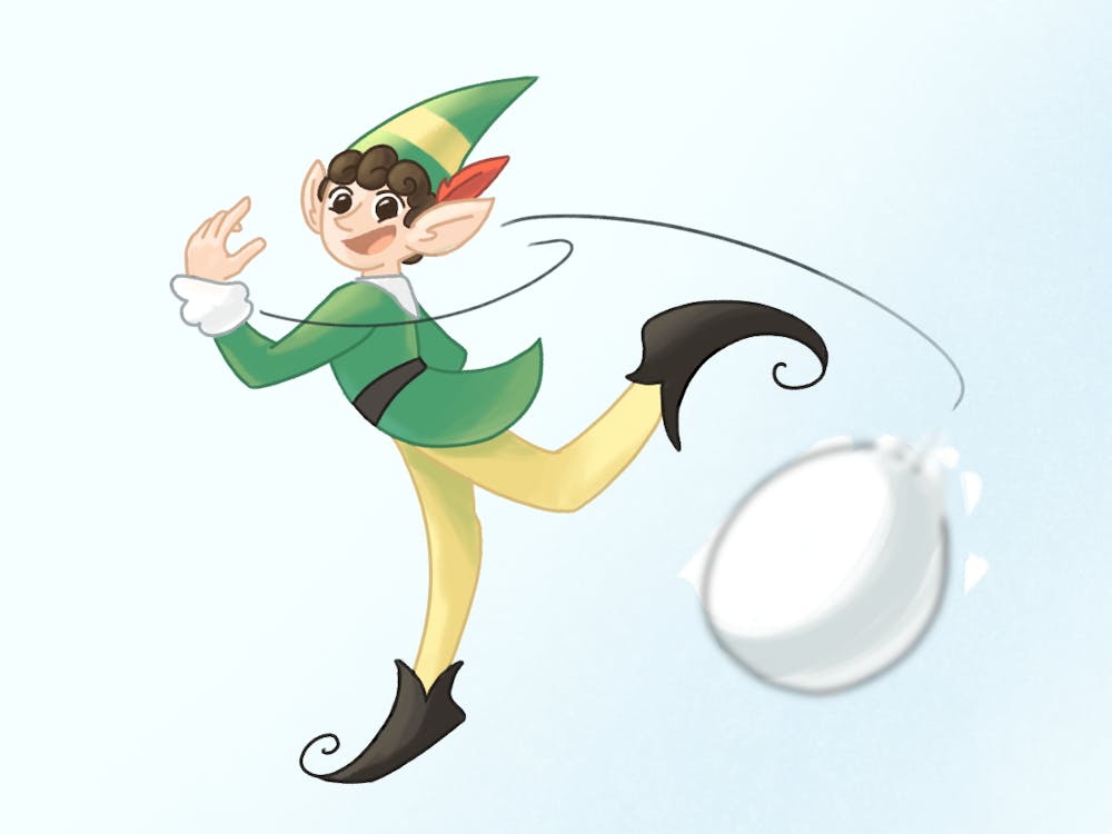 <p>An illustration of Buddy, the main character from "Elf" movie, throwing a snowball.</p>