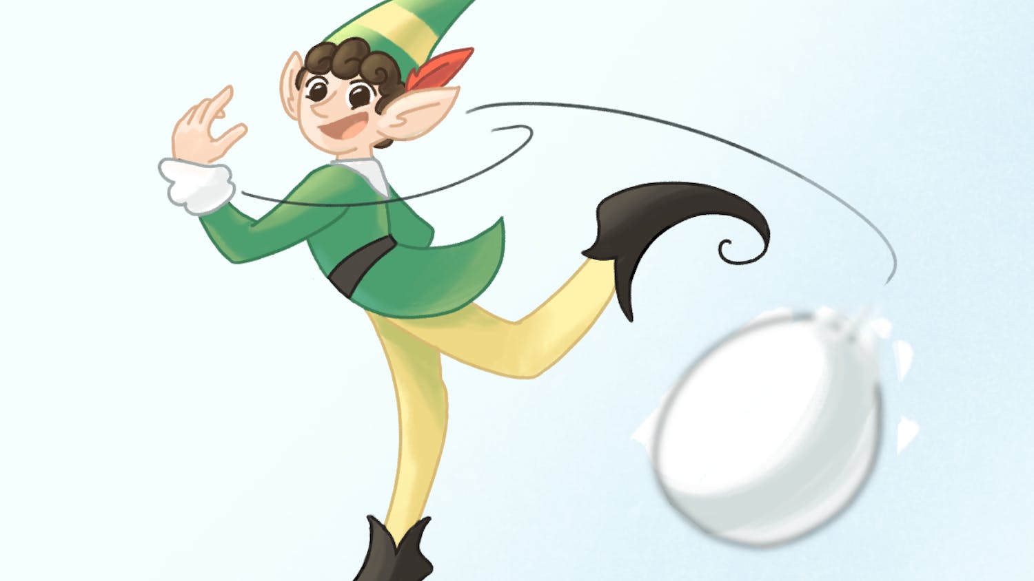 An illustration of Buddy, the main character from "Elf" movie, throwing a snowball.
