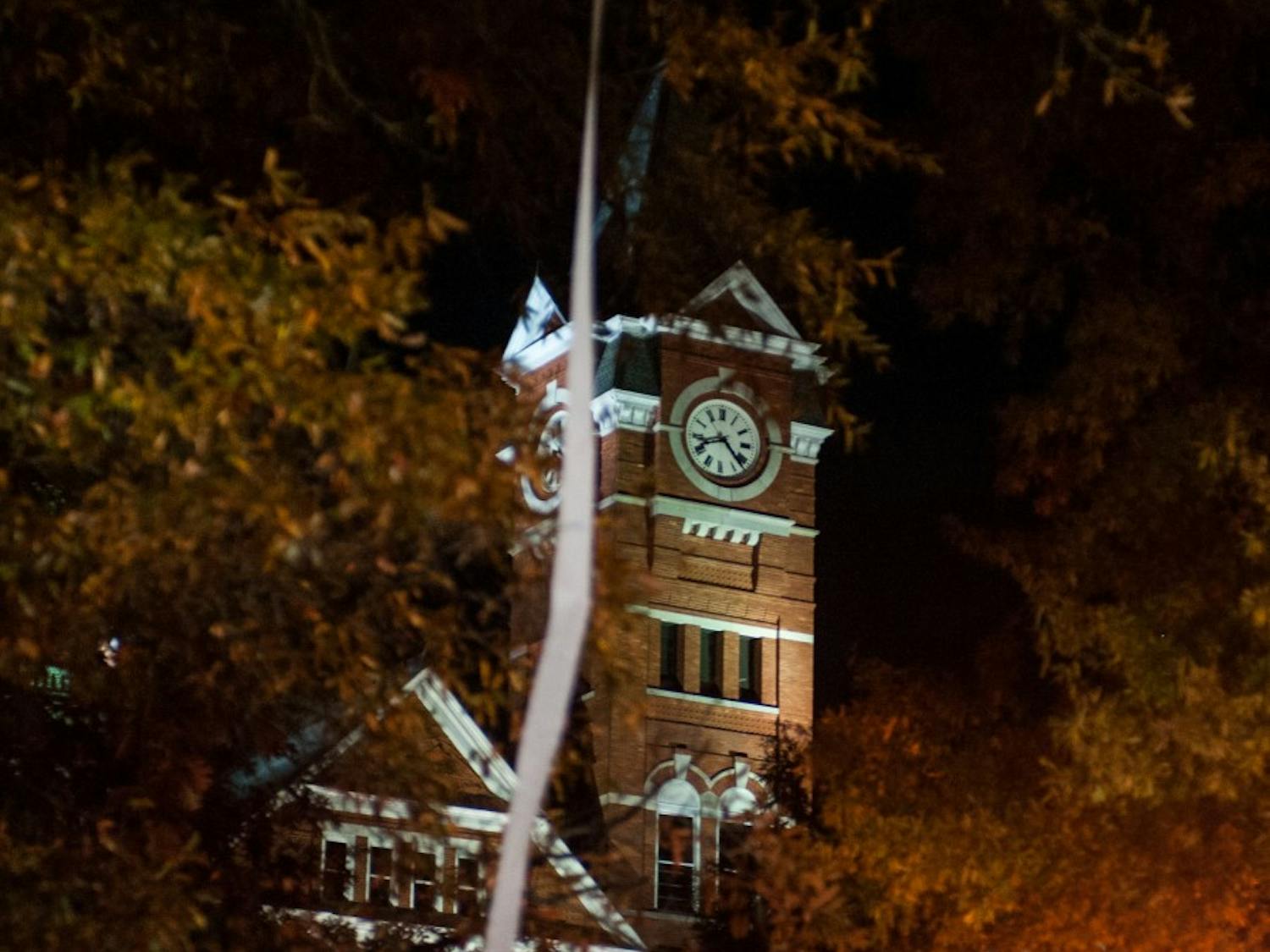 A single strand of toilet paper hangs from a tree in front of Samford Hall. Auburn vs Alabama on Saturday, Nov. 25 in Auburn, Ala.