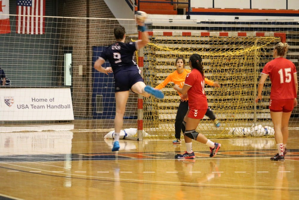 Girls USA Handball Team shoots for the goal during the Olympic Handball game on Sunday, Sep. 2, 2018, in Auburn, Ala.