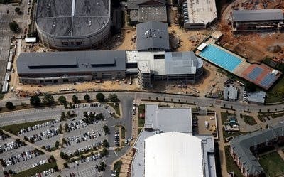 A bird's eye view of the current state of construction of the new student recreation center. (Contributed by Adam Sardinaha)
