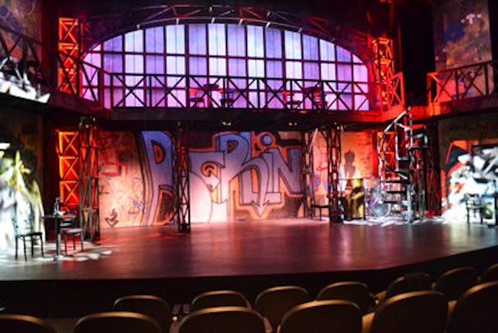 The set design for "Cabaret" was made entirely from scratch except for a spiral staircase already in the theatre department's storage. (Danielle Lowe / ASSISTANT PHOTO EDITOR)