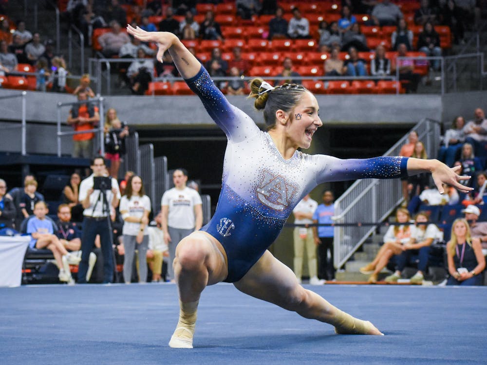 Bryan Bartman competes on floor against Michigan State in Neville Arena in Auburn, AL on March 6, 2026.