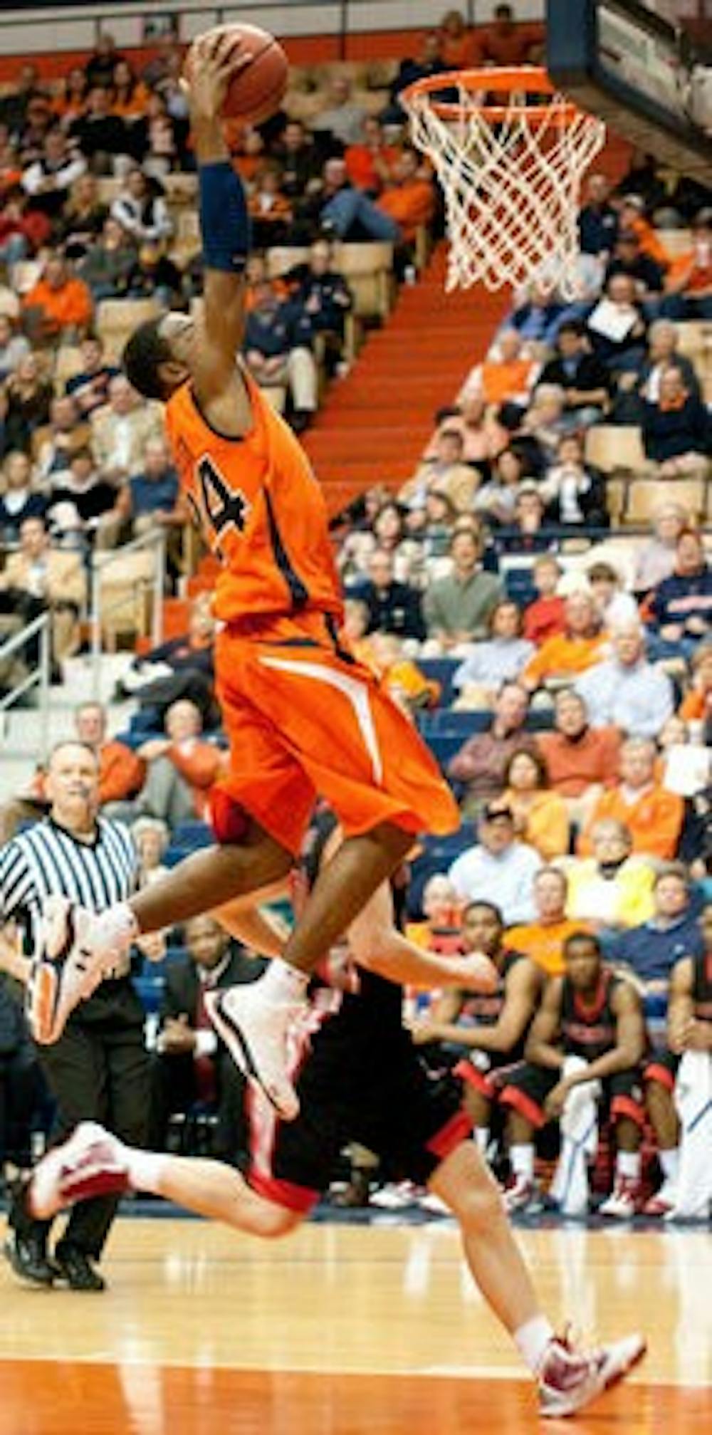 Senior guard Tay Waller attempts to dunk against Georgia last week. Philip Smith/ ASSISTANT PHOTO EDITOR