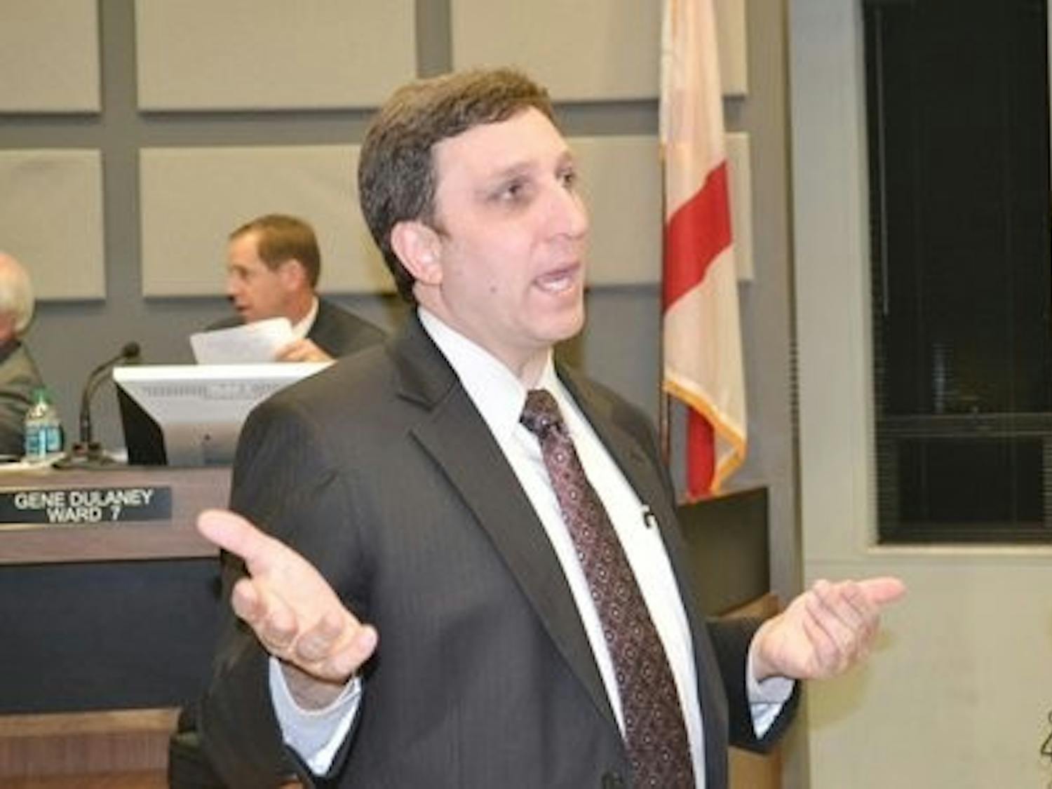City Manager Charles Duggan Jr. spoke about increases in school funding. (Raye May / PHOTO EDITOR)