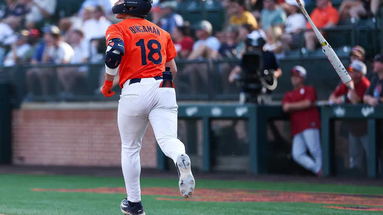AUBURN, AL - APRIL 26 - Auburn's Ethin Bingaman (18) walk-off home run - #6 Auburn Tigers vs. #9 Oklahoma Sooners at Plainsman Park in Auburn, AL on Sunday, April 26, 2026. Photo by Zach Bland/Auburn Tigers