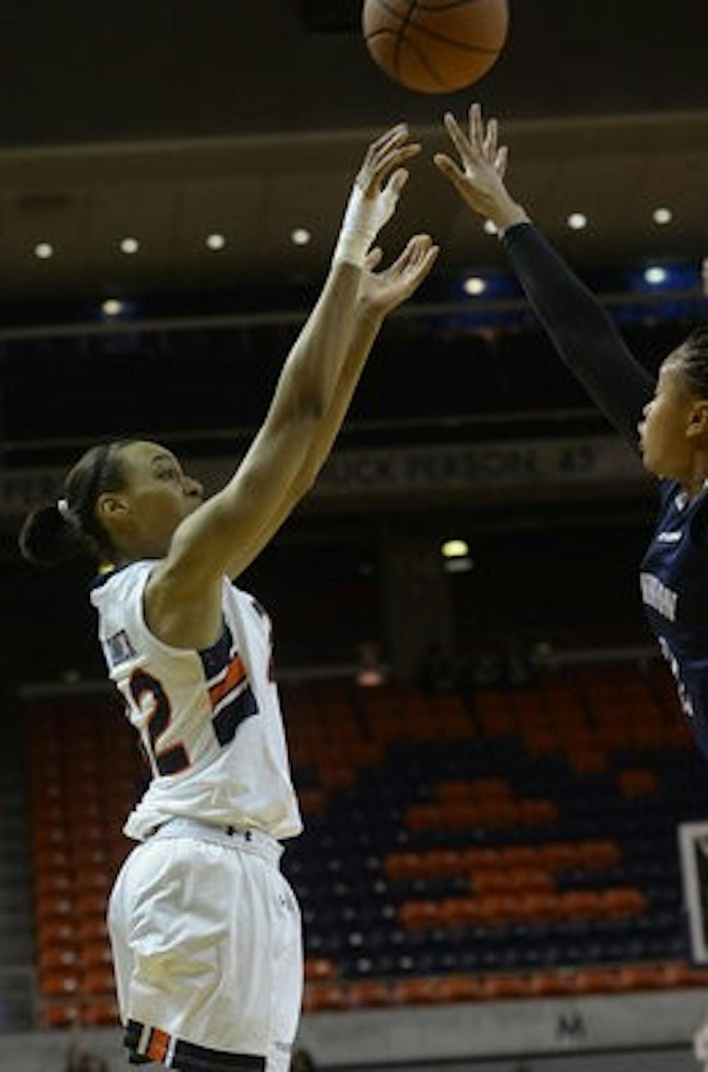 Tyrese Tanner shoots over an Old Dominion defender in Auburn's WNIT victory March 24. (Contributed by Auburn Athletics)